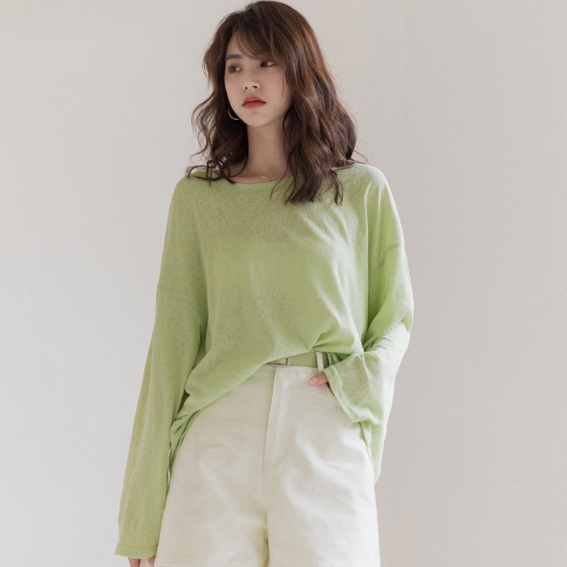 Áo Thun Dệt Kim Mỏng Tay Dài Dáng Rộng Màu Trơn Phong Cách Hàn Quốc Thời Trang 2022 Dễ Phối Đồ | BigBuy360 - bigbuy360.vn