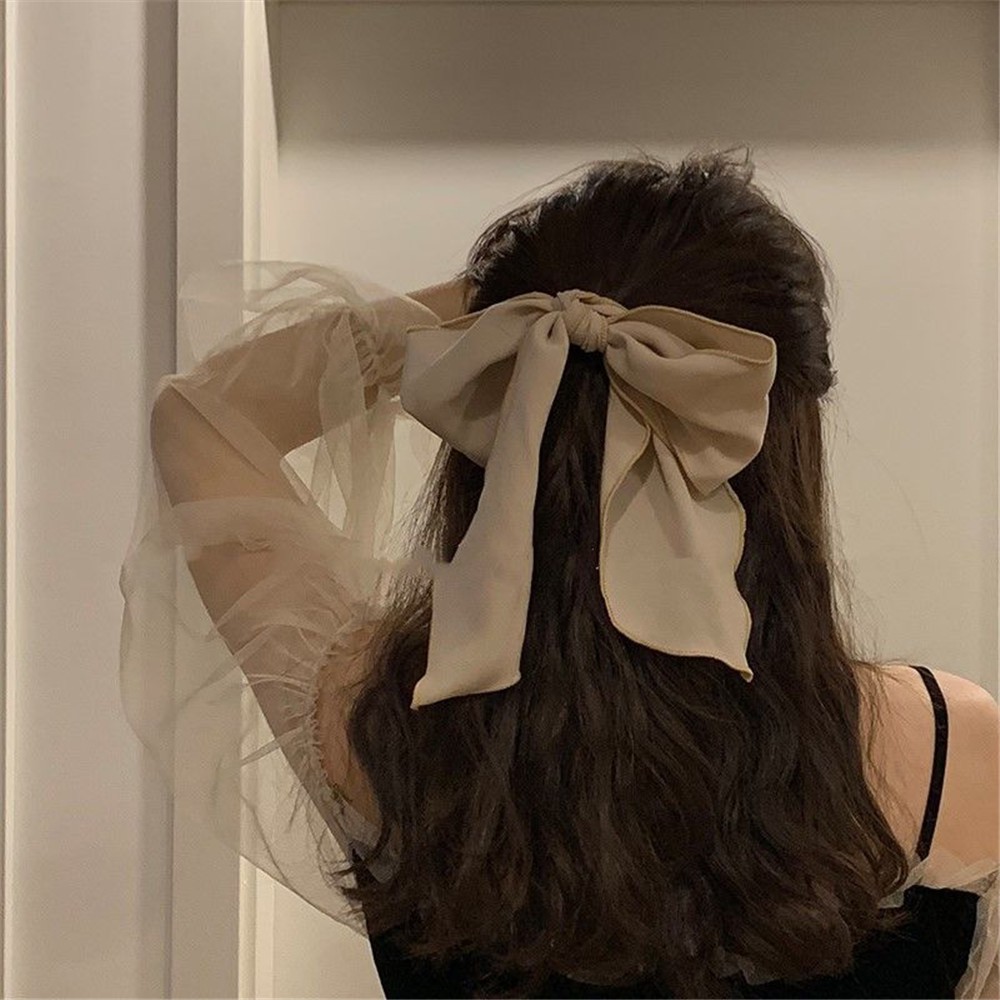Dây buộc tóc kiểu nơ bản lớn màu trơn hợp thời trang