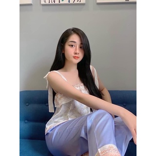 BỘ LỤA 2 DÂY QUẦN DÀI TÍM XINH