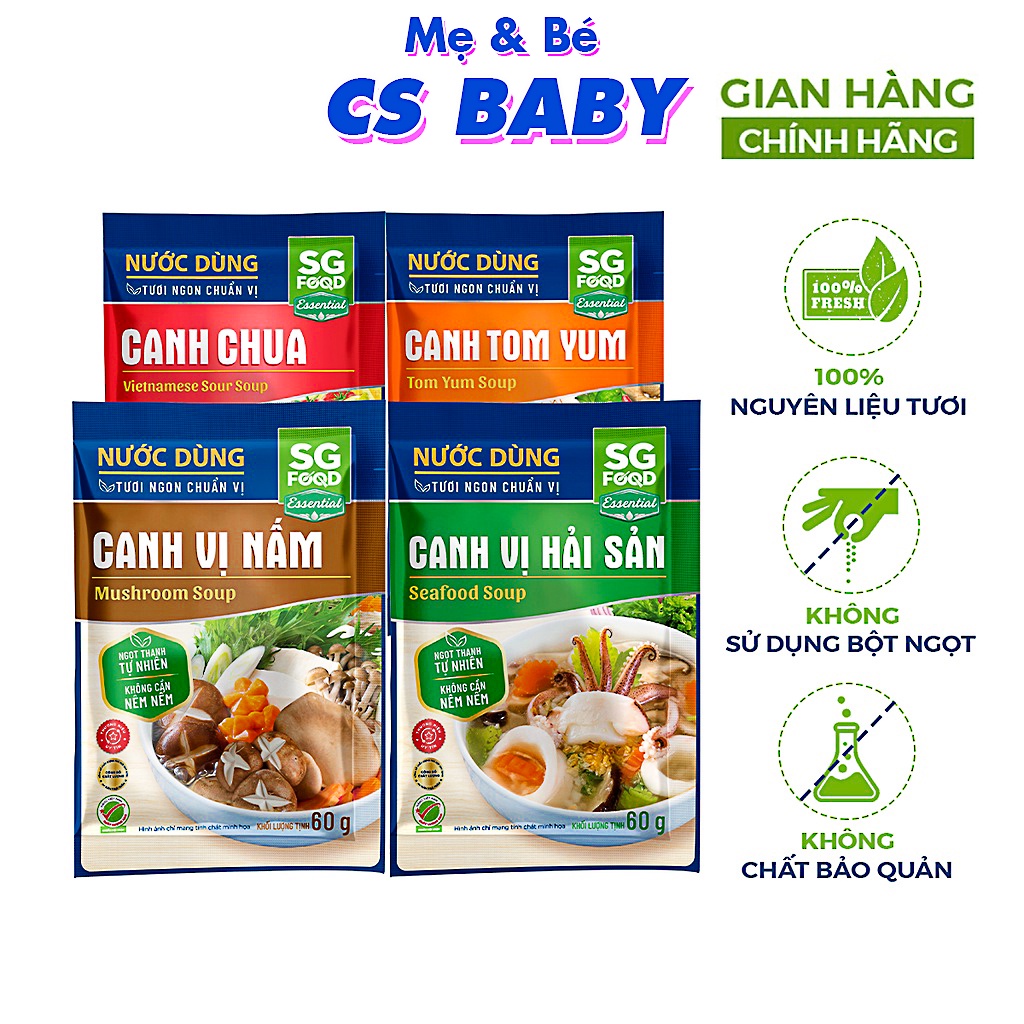 Nước dùng canh lẩu SGFOOD nhiều vị nêm nếm thức ăn thơm ngon tự nhiên 60gr CS Baby