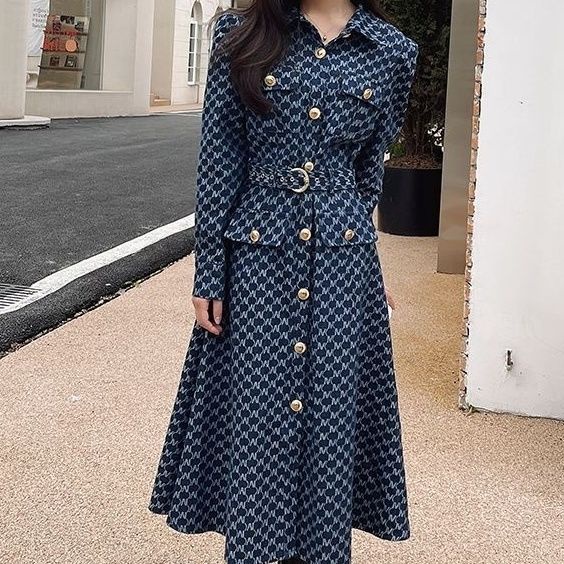 Đầm denim Cổ Bẻ Thời Trang Mùa Thu 2022 Dành Cho Nữ