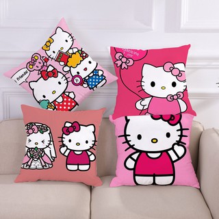 Vỏ gối bằng chất liệu cotton và vải lanh in hình mèo Hello Kitty dễ thương trang trí cho nhà