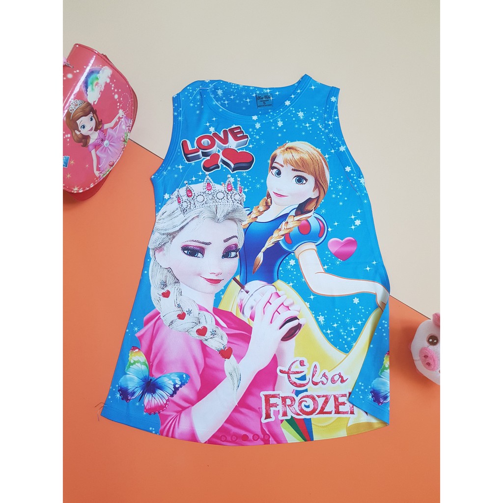 TE12-Đầm thun chữ A- in 3D hình công chúa Anna-Elsa-BUM SHOP