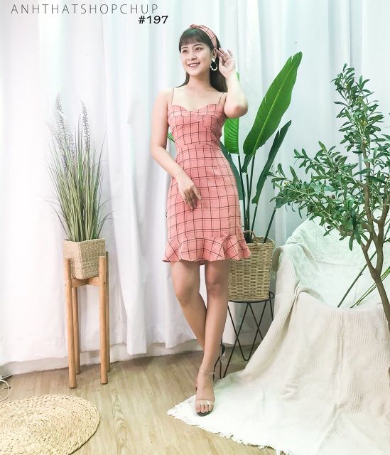 Nhập WAFS1921 giảm 15% tối đa 30k đơn 99k_ Đầm dây caro kèm tuban (có 3 màu)