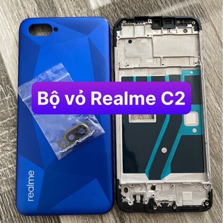 bộ vỏ Realme C2 ,kèm khay sim,phím,kính camera