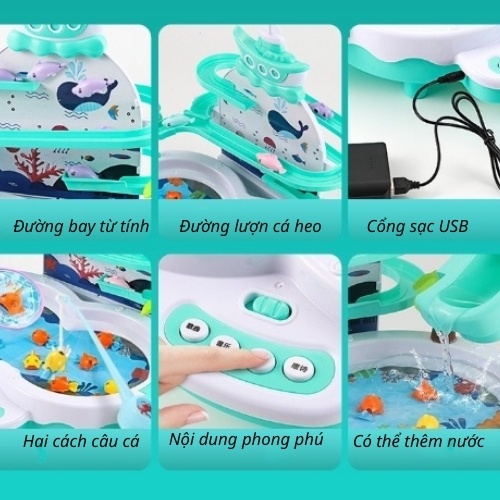 Bộ đồ chơi câu cá tháp trượt cao cấp chơi được với nước cho bé trai và bé gái 2 3 4 5 6 7 tuổi. Đồ chơi trẻ em