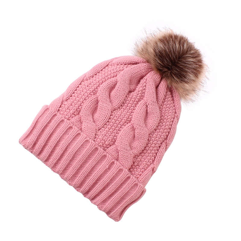 [QLQL] Mũ Beanie Dệt Kim Vải Nhung Đính Bóng Lông Lớn Màu Trơn Ấm Áp Mùa Thu Đông Dành Cho Bạn Nữ