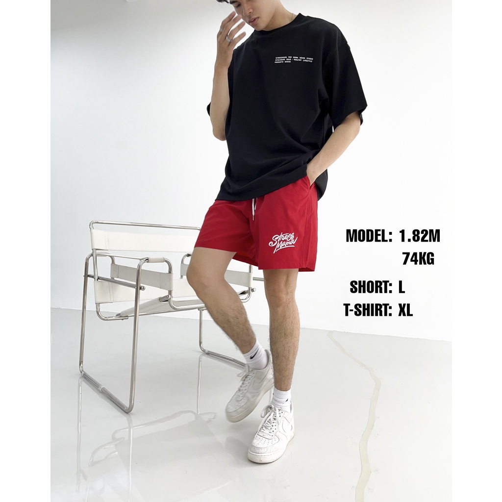 Stressmama Quần shorts SSMA Nylon Short Màu Đỏ chất liệu 100% thoáng mát Polyester, form ống rộng, thoải mái Local Brand