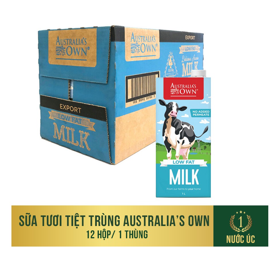 Thùng 12 Hộp Sữa Tươi tiệt trùng ít béo Australia's Own 1L