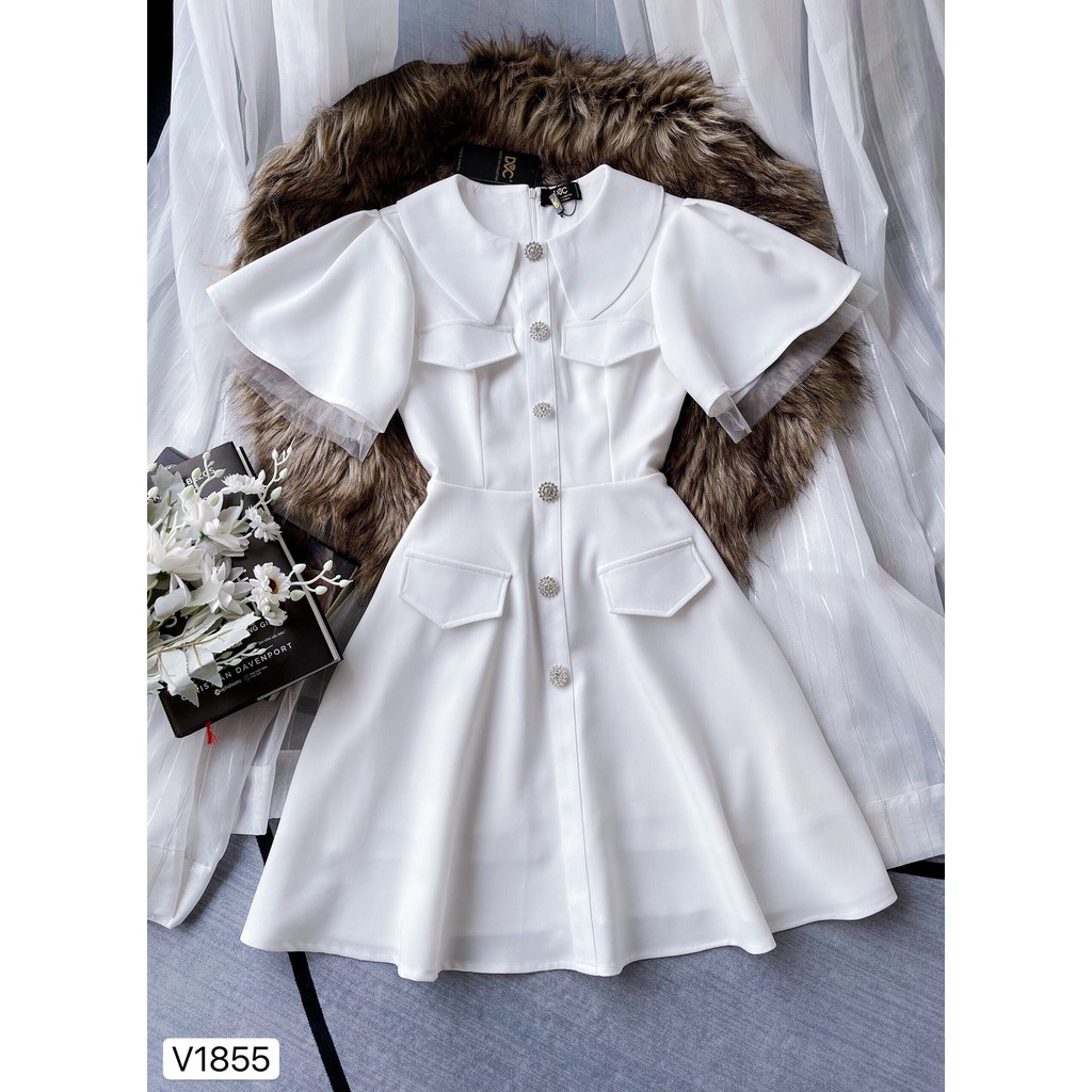 Váy trắng xòe thiết kế V1855 - Đẹp Shop DVC (Kèm ảnh thật trải sàn do shop tự chụp)