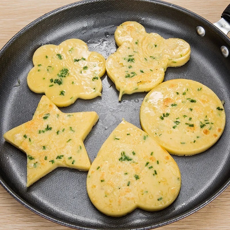 Bộ 5 Khuôn Chiên Trứng/Bánh Xếp Hình Hoa/Trái Tim/Ngôi Sao/Trái Tim/Chuột Bằng Thép Không Gỉ Tiện Dụng DIY