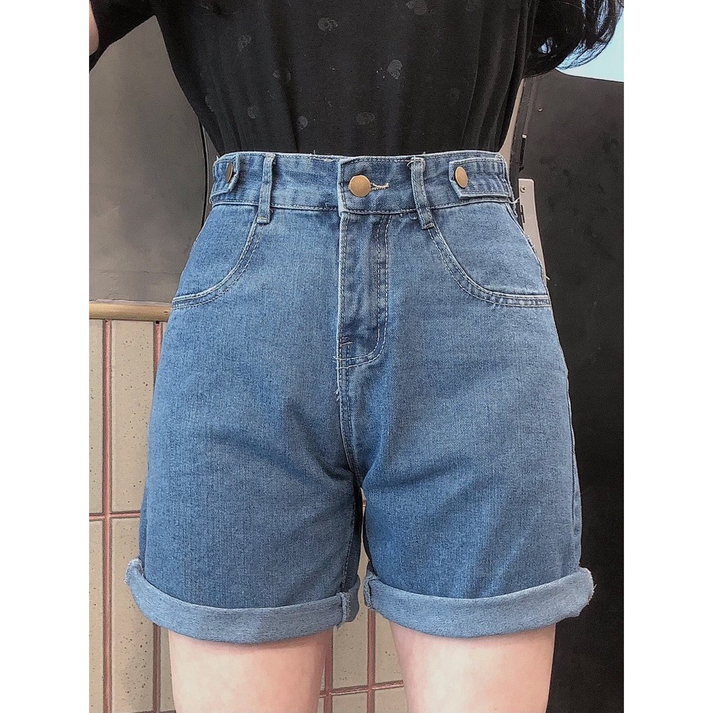 Quần short jean nữ thể thao, quần đùi sooc jean ngắn cạp cao phong cách Hàn Quốc thời trang DYN’S HOUSE-Q104