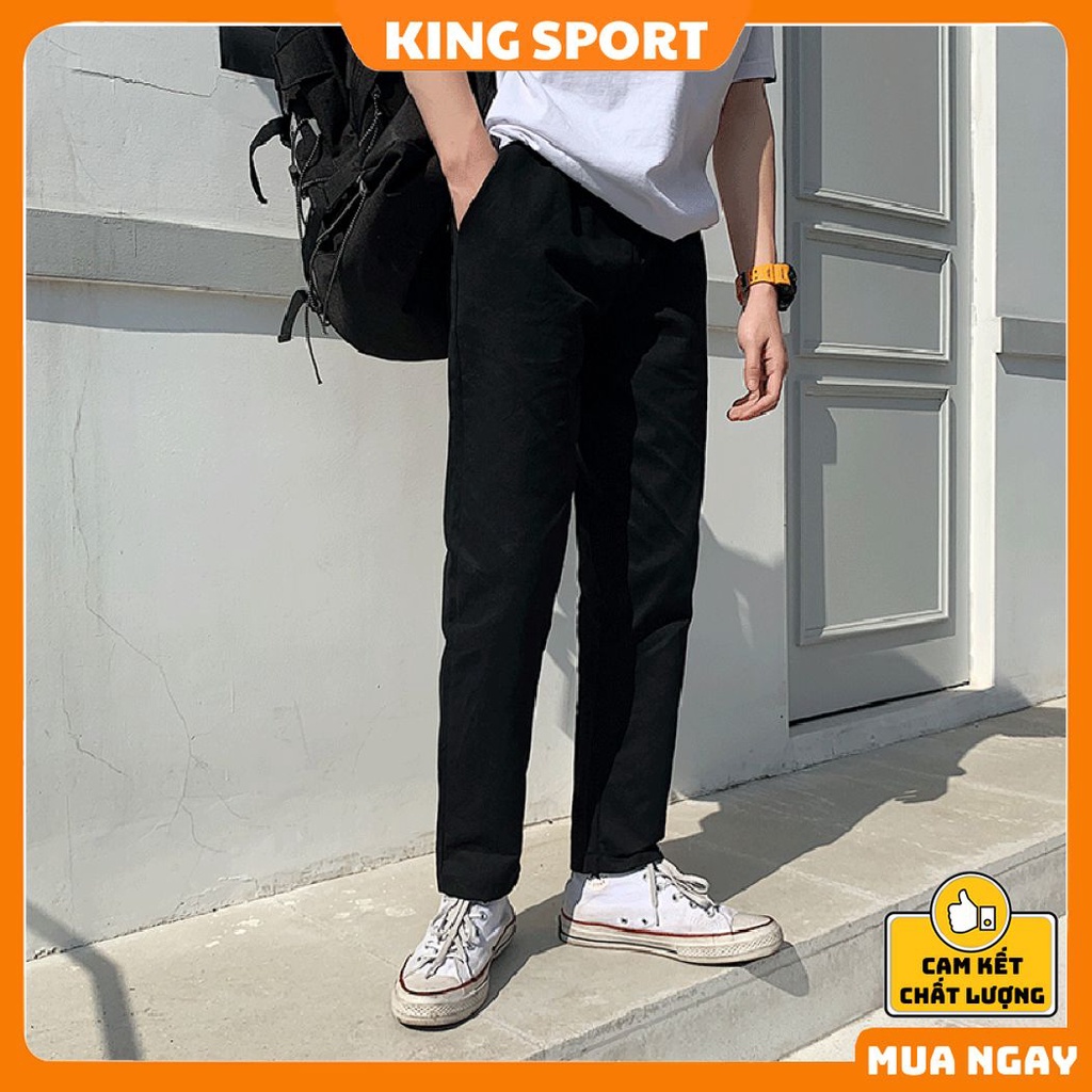 Quần kaki nam baggy ống suông basic unisex ống rộng màu đen và màu be đẹp cao cấp phong cách hàn quốc KING SPORT