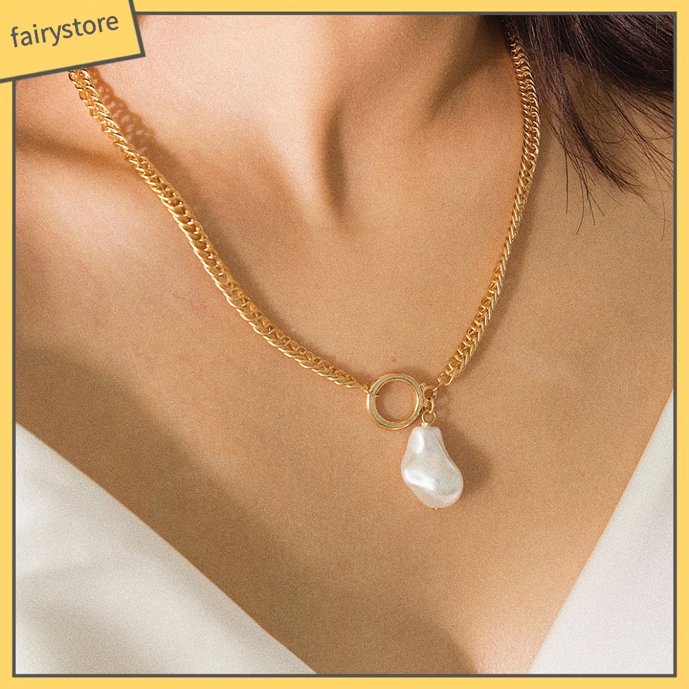 Dây Chuyền Mặt Hình Tròn Đính Ngọc Trai Nhân Tạo Thời Trang Dành Cho Nữ