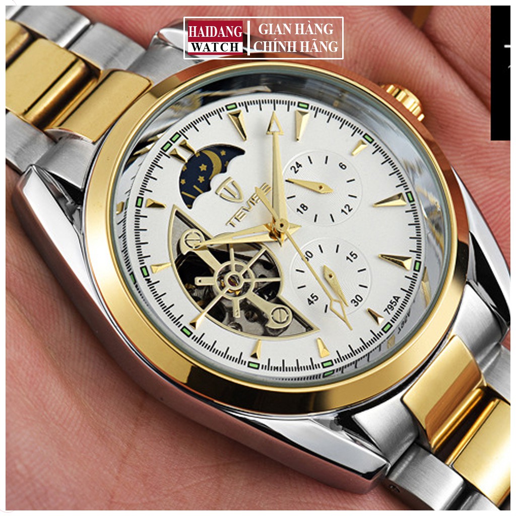 Đồng hồ Nam TEVISE T795A Máy Cơ chạy full kim - Dây Thép Đặc