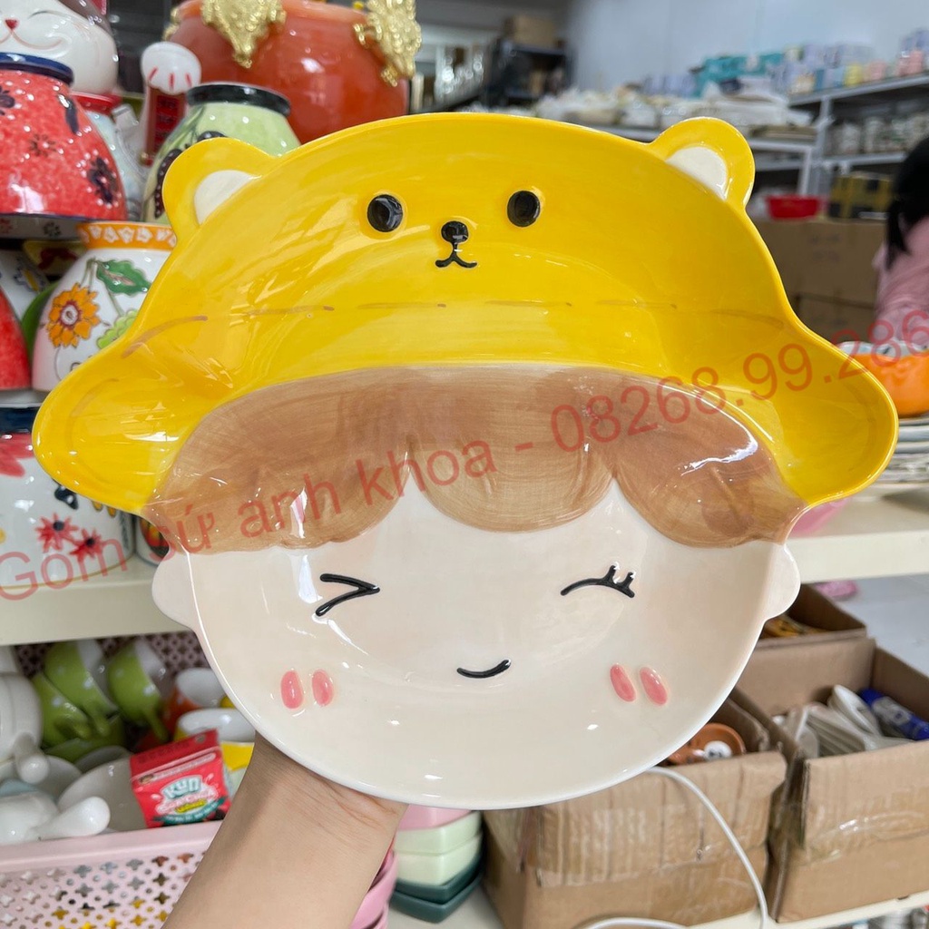 Bộ Bát Đĩa sứ Decor Set Chén Dĩa Sứ 4 món hình cậu bé vẽ tay họa tiết nổi  Dễ Thương Cute Cao Cấp cực kỳ xinh yêu