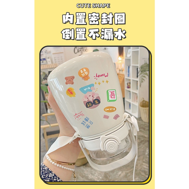 Bình đựng nước bằng thép không gỉ 304 thể tích 1100ml họa tiết hoạt hình kèm ống hút tiện dụng