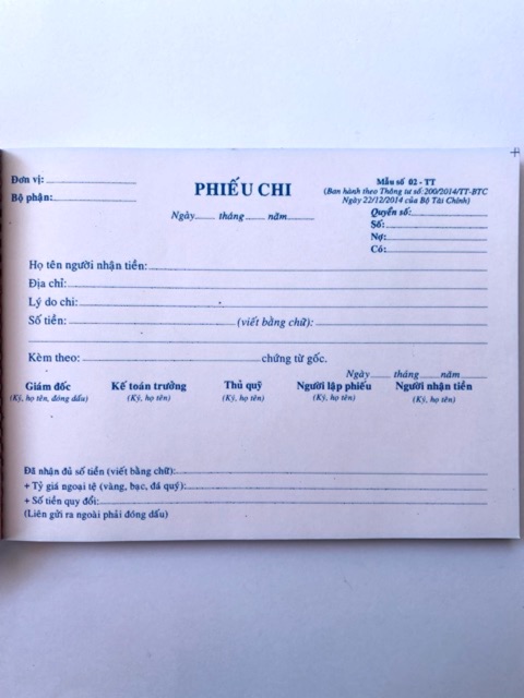 Phiếu chi 2 liên khổ 13x19cm ( 100 tờ )