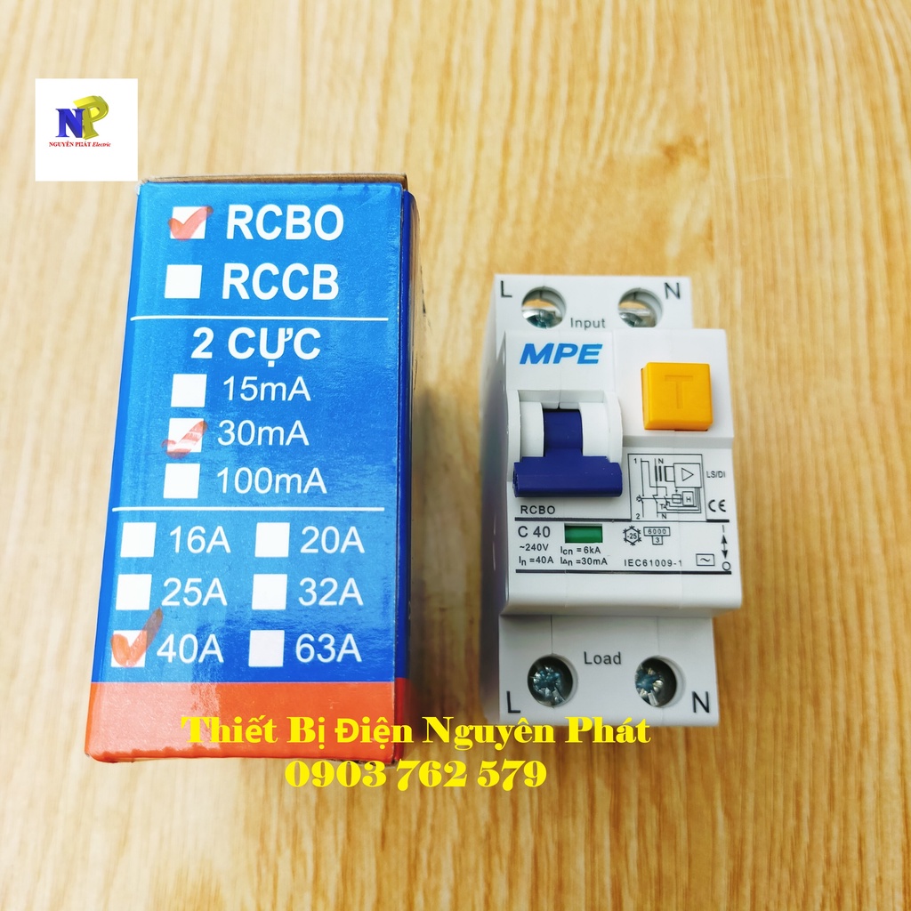RCBO - CB Chống Chống Giật, Chống Rò & Chống Quá Tải Dòng Cắt 6kA Dòng Định Mức 20A, 25A, 32A, 40A, 63A