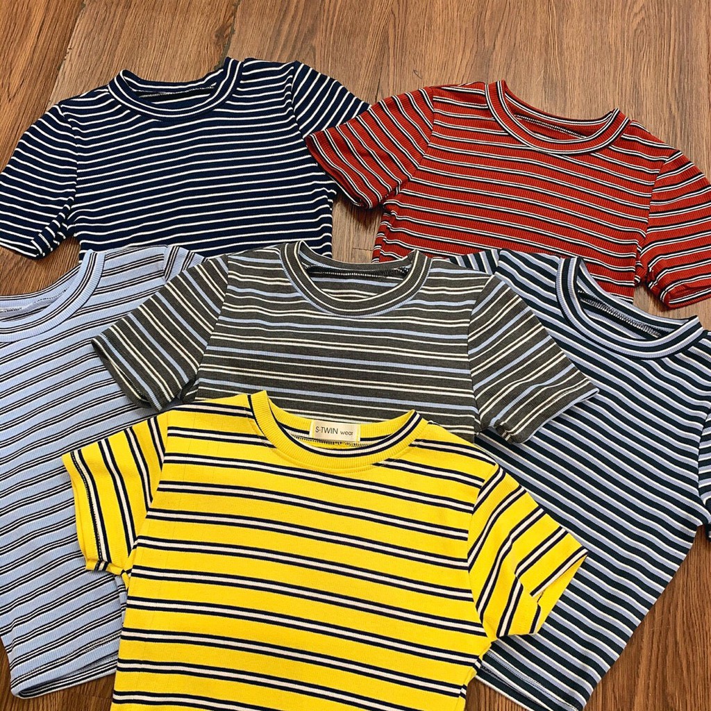 Áo croptop nữ ôm 🎁FREESHIP🎁 Croptop ôm tay ngắn thun gân sọc ngang 6 màu cực đẹp | BigBuy360 - bigbuy360.vn