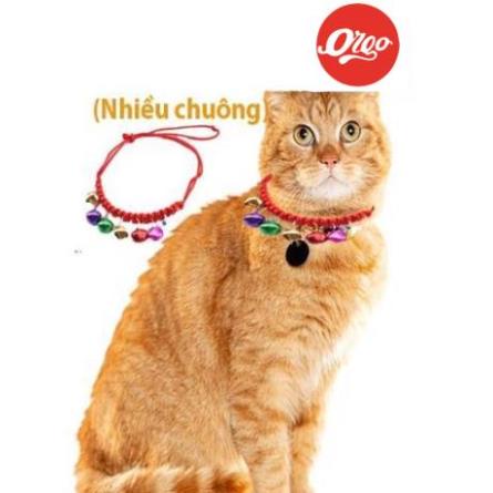 Orgo- Vòng cổ mèo loại nhiều chuông - Dây đỏ 8 chuông nhiều màu đáng yêu