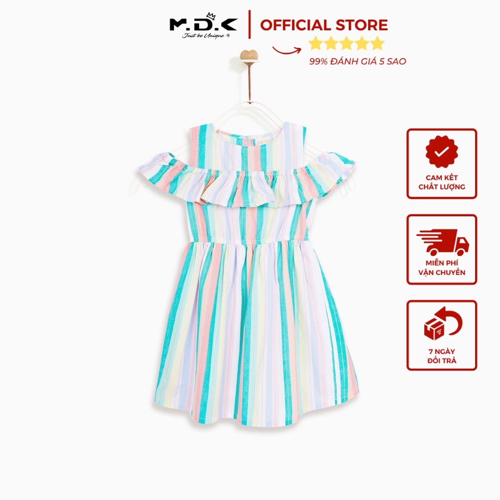 Áo đầm bé gái - Festive Stripe Off-Shoulder M.D.K - xinh xắn, đáng yêu