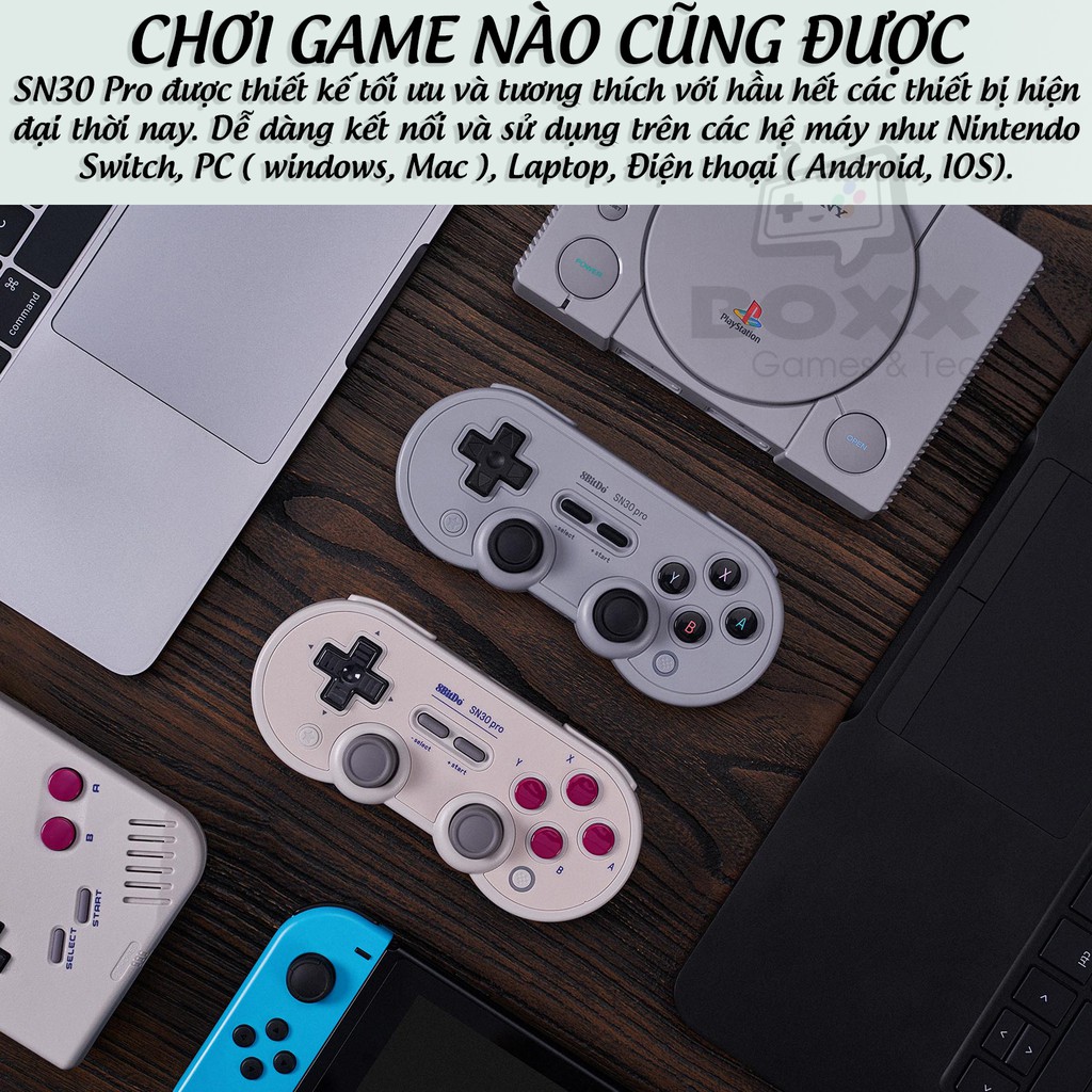 Tay cầm chơi game bluetooth 8Bitdo SN30 Pro Gray cho Nintendo Switch, Windows, Điện thoại
