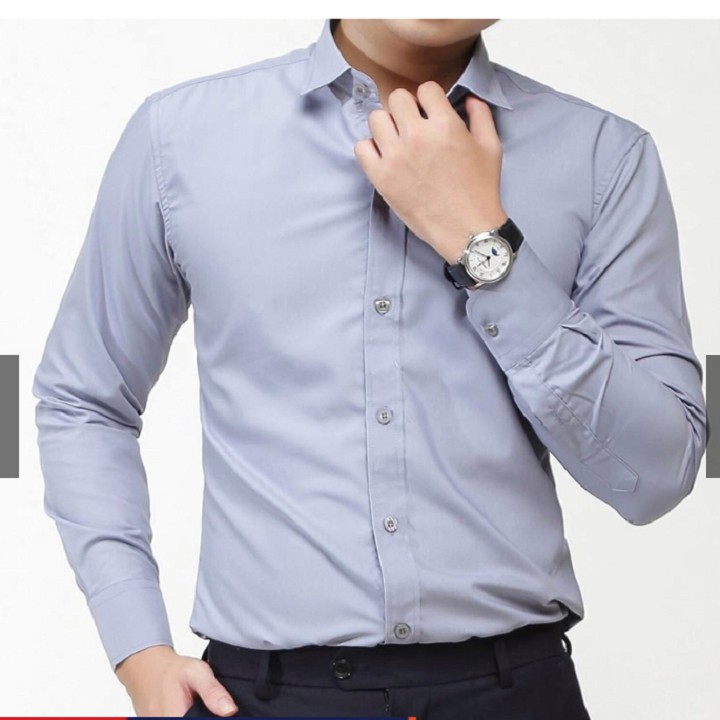 Áo sơ mi nam Davis'L chất lụa Mỹ cao cấp phong cách thời trang trẻ trung màu ghi - Diamond's Store