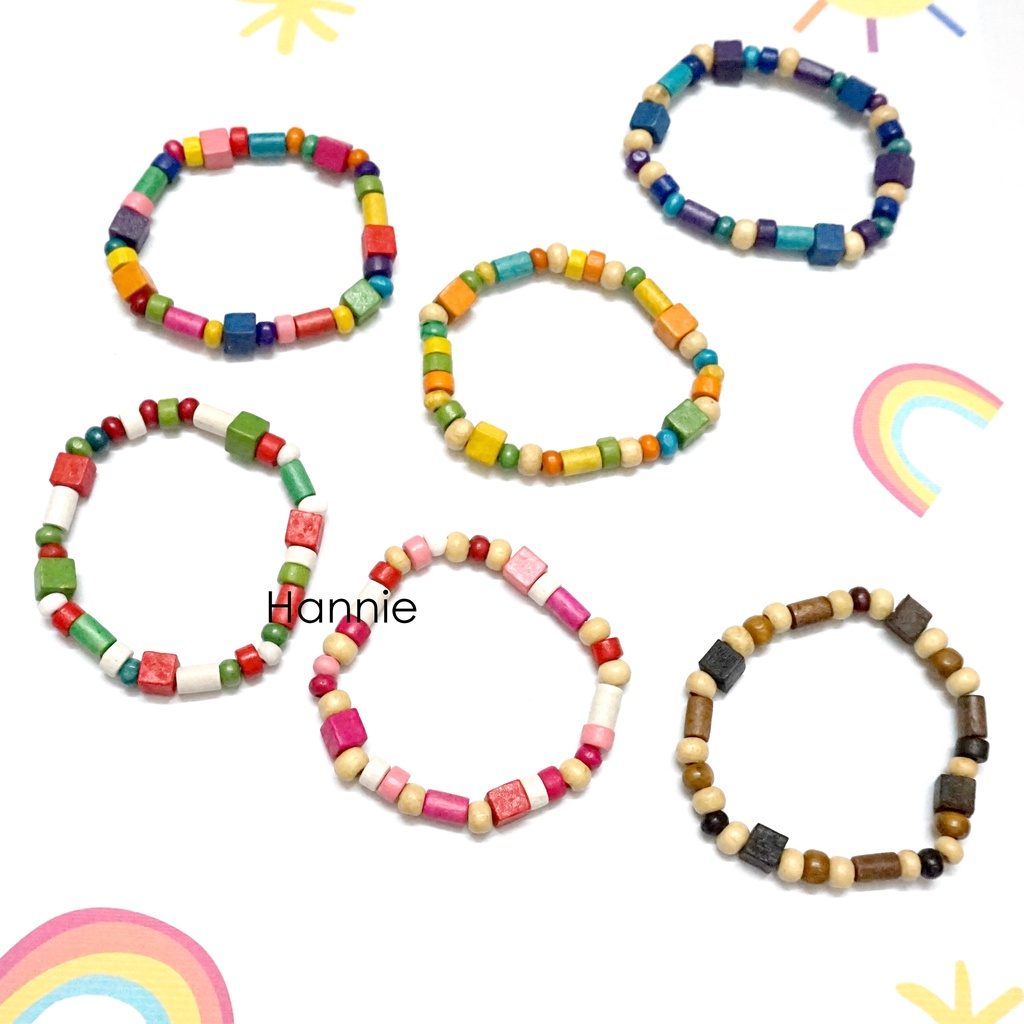 (Hồng/Nâu/Xanh/Vàng/Đỏ) Vòng tay hạt gỗ nhiều màu - Dây đeo tay nam nữ handmade đơn giản