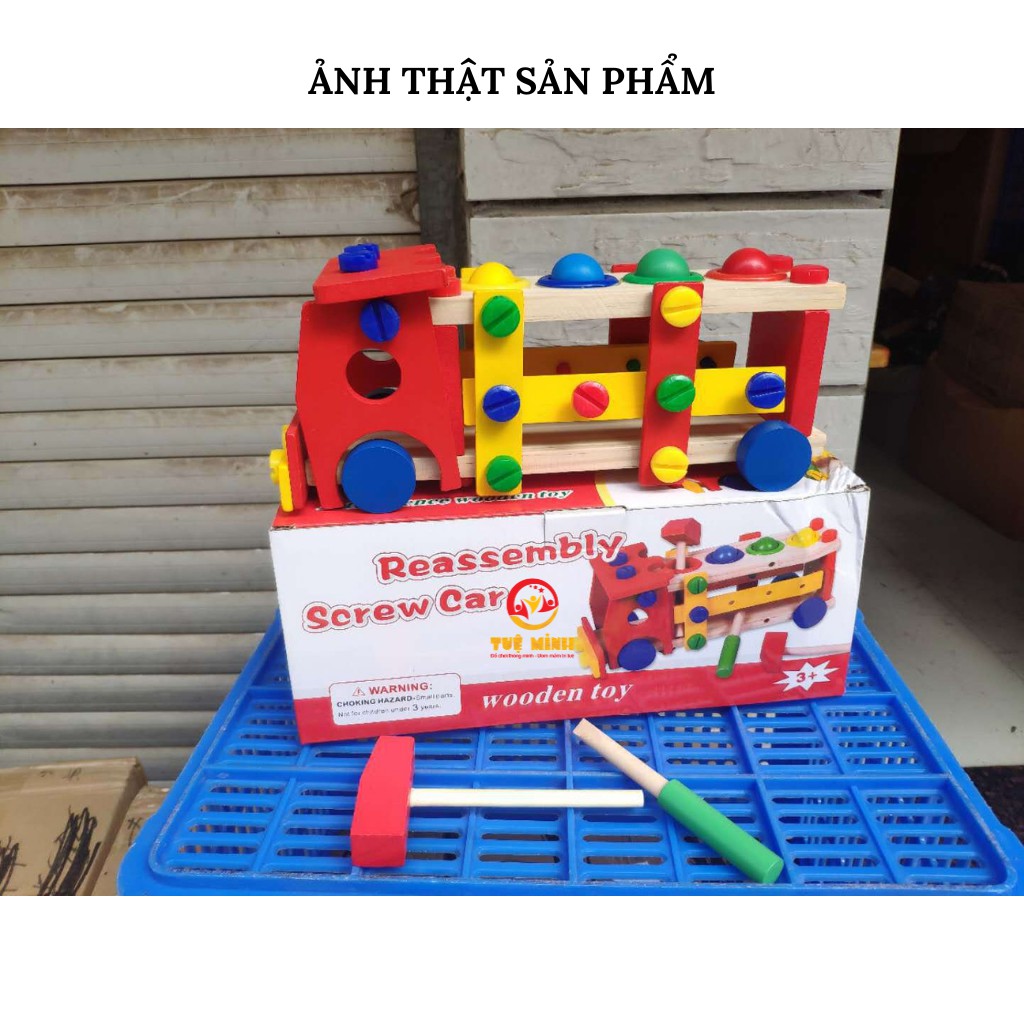 Bộ Lắp Ráp Xe Tải Gỗ Kèm Đập Bóng Tuệ Minh Cho Bé Học Màu Sắc Và Tập Làm Kỹ Sư