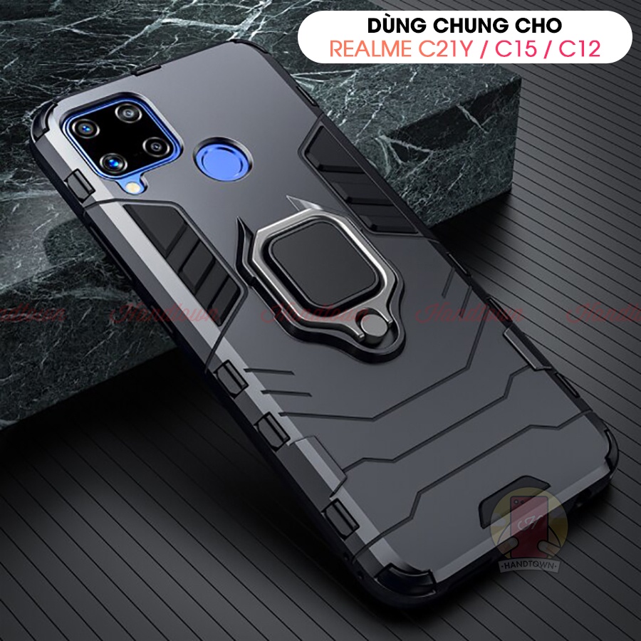 Ốp Lưng Realme C21Y C11 2021 C20 C20A C15 C12 5 Pro Q 2020 Ironman Đen Kèm Iring Chống Sốc Chống Nước Cao Cấp Handtown