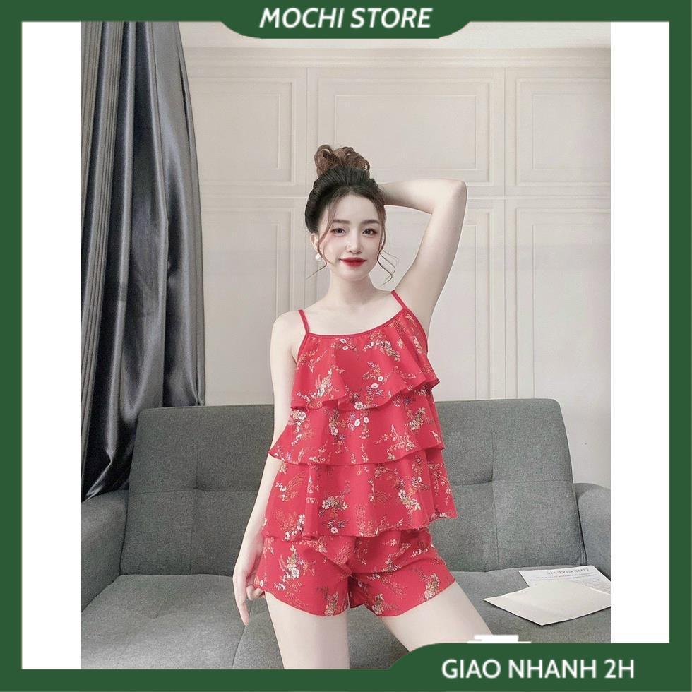 Đồ Ngủ Lụa, Bộ Ngủ 2 Dây Tầng Quần Sọc Họa Tiết Hoa Nhí Chất Lụa Cao Cấp Form Dáng Rộng Dưới 56kg Mặc Vừa.