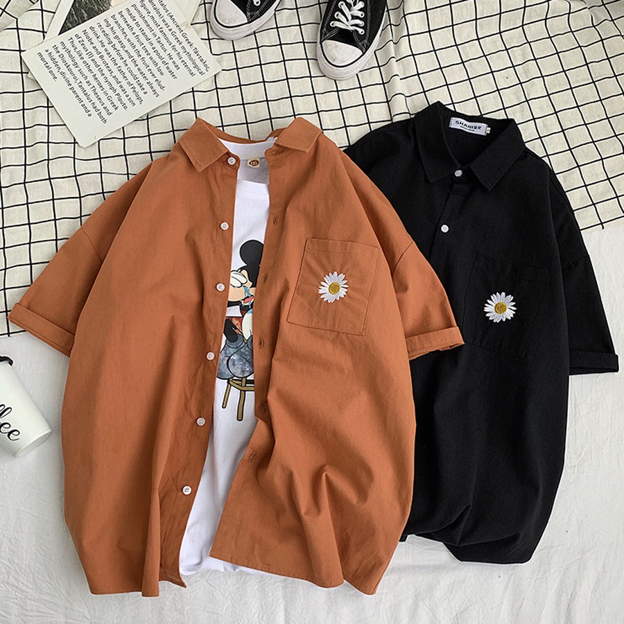 Áo Sơ Mi Trơn From Rộng Unisex Phong Cách Ulzzang