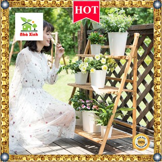 Kệ cây cảnh - Giá cây cảnh bằng tre, chắc chắn KT : 96 x 50 x 40 cm ( Màu Vàng )