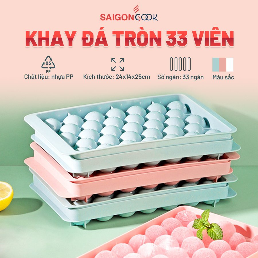 Khay Đá Tròn 33 viên, Khuôn Làm Đá Bi, Khuôn Làm Thạch Hoa Quả Hình Bi Tròn Ngộ Nghĩnh Saigoncook