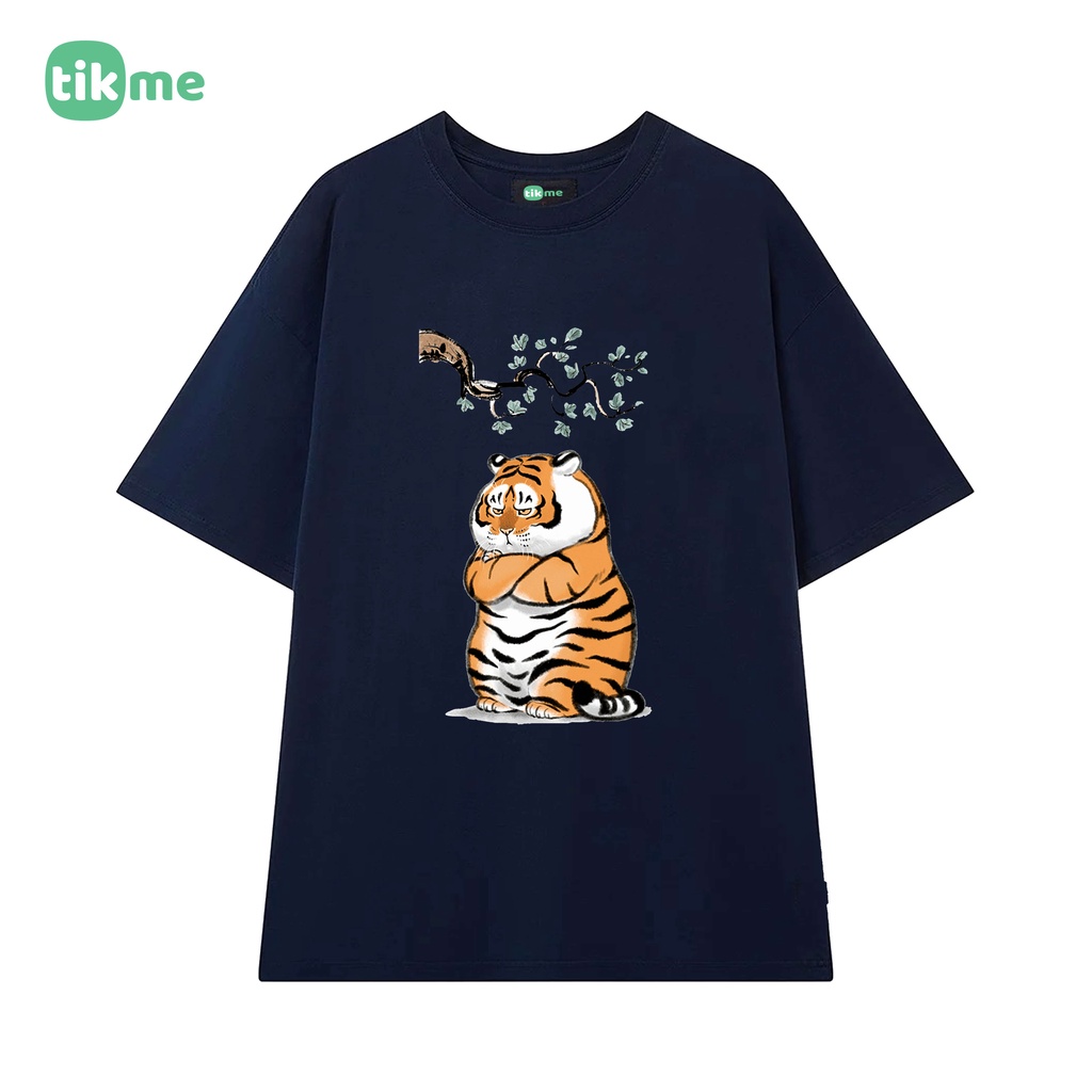 Áo Thun TIKME Unisex Size S-3Xl Chất Liệu Cotton Hình Hổ Mập Mạp Buồn Bã Bên Cành Cây