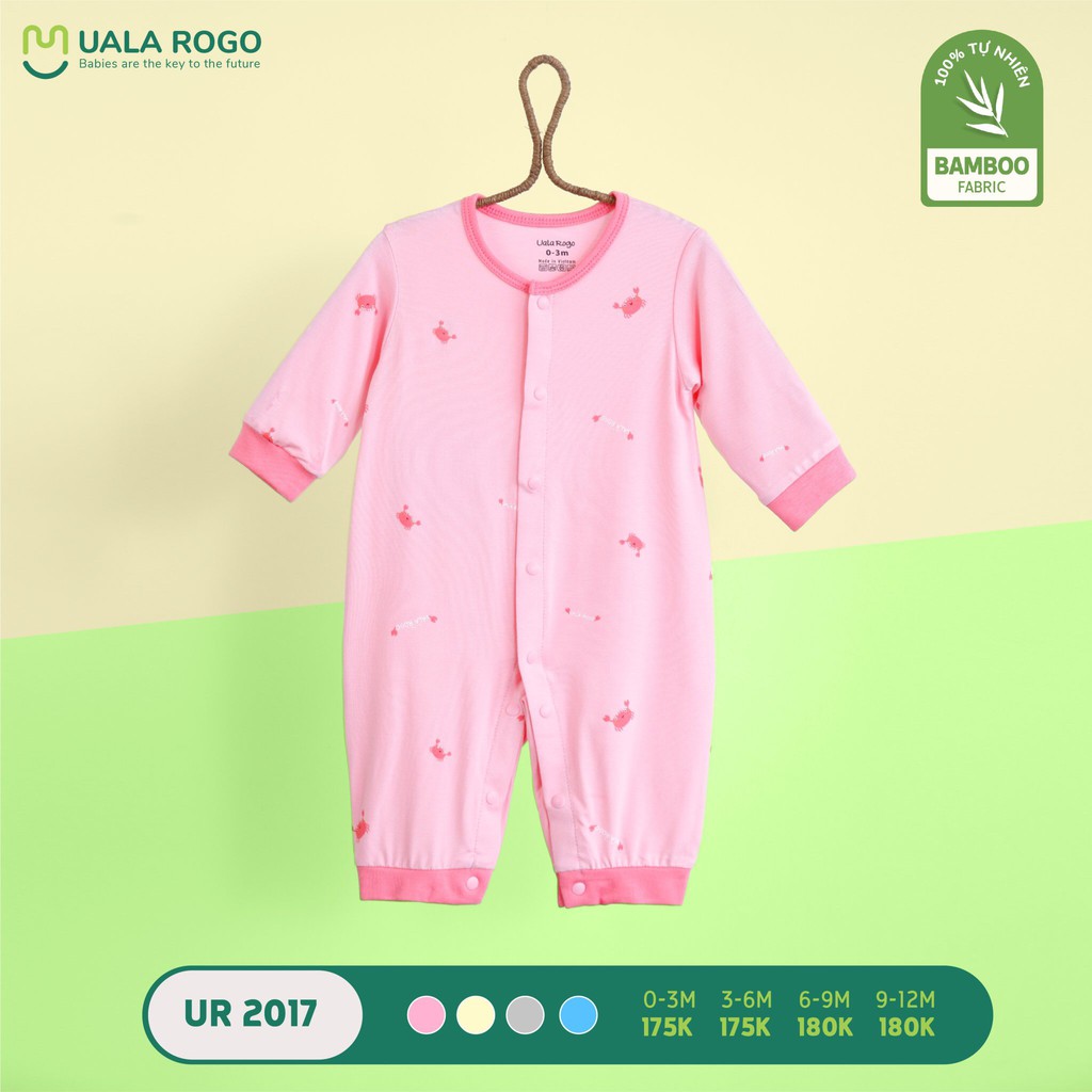 Bodysuit Uala Rogo Bamboo siêu mềm mịn cao cấp thoáng mát nhẹ da bé trai bé gái dài tay cá ngựa viền đậm 2017