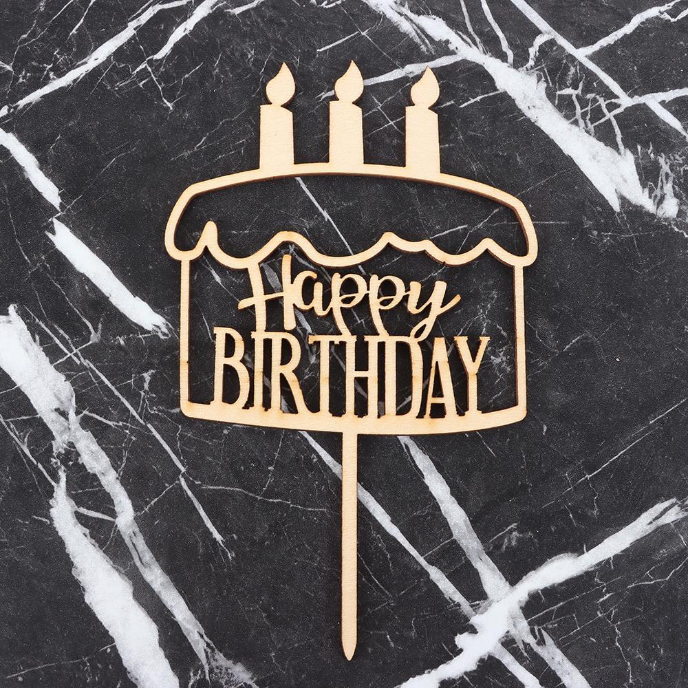 Que Gỗ Cắm Bánh Chữ Happy Birthday Trang Trí Tiệc Cưới