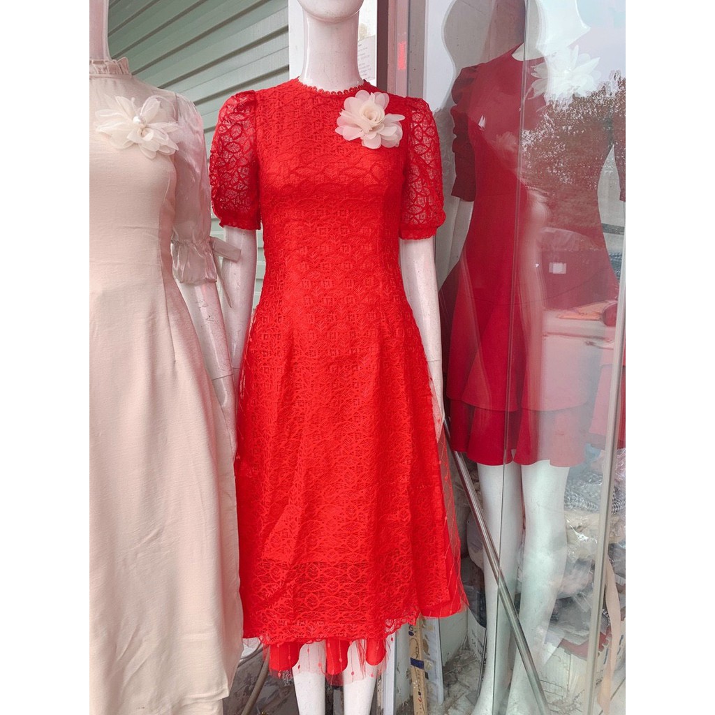 Áo Dài Cách Tân Ren Đỏ Hàng Thiết Kế Kèm Chân Váy | BigBuy360 - bigbuy360.vn