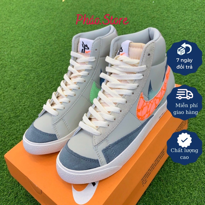 Giày Thể Thao Nike Blazer Mid 77 Vintage Green Orange, Giày Sneaker Nam Nữ Blaze Cổ Cao Xanh Cam Full Giấy gói, Bill Box