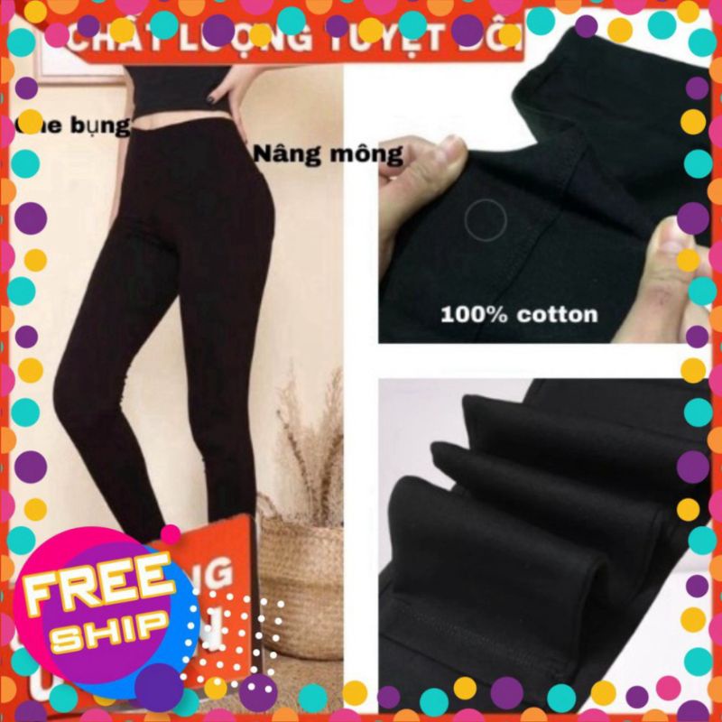 Quần Legging Nâng Mông Chất Cotton Loại 1 Dầy Dặn, Quần Bó Cạp Cao Hàng Loại Đẹp Gen Bụng Không Lộ
