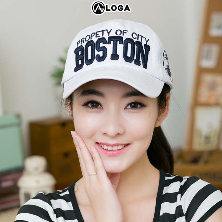 Nón lưỡi trai nữ thời trang nón kết kaki đẹp cao cấp thêu chữ Boston M032