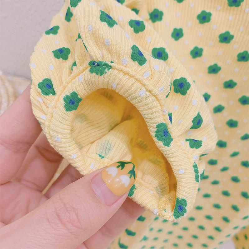 Áo Thun Tay Phồng Ngắn Thắt Nơ Lưng Màu Vàng Tương Phản Phong Cách Hàn Quốc Dành Cho Bé Gái