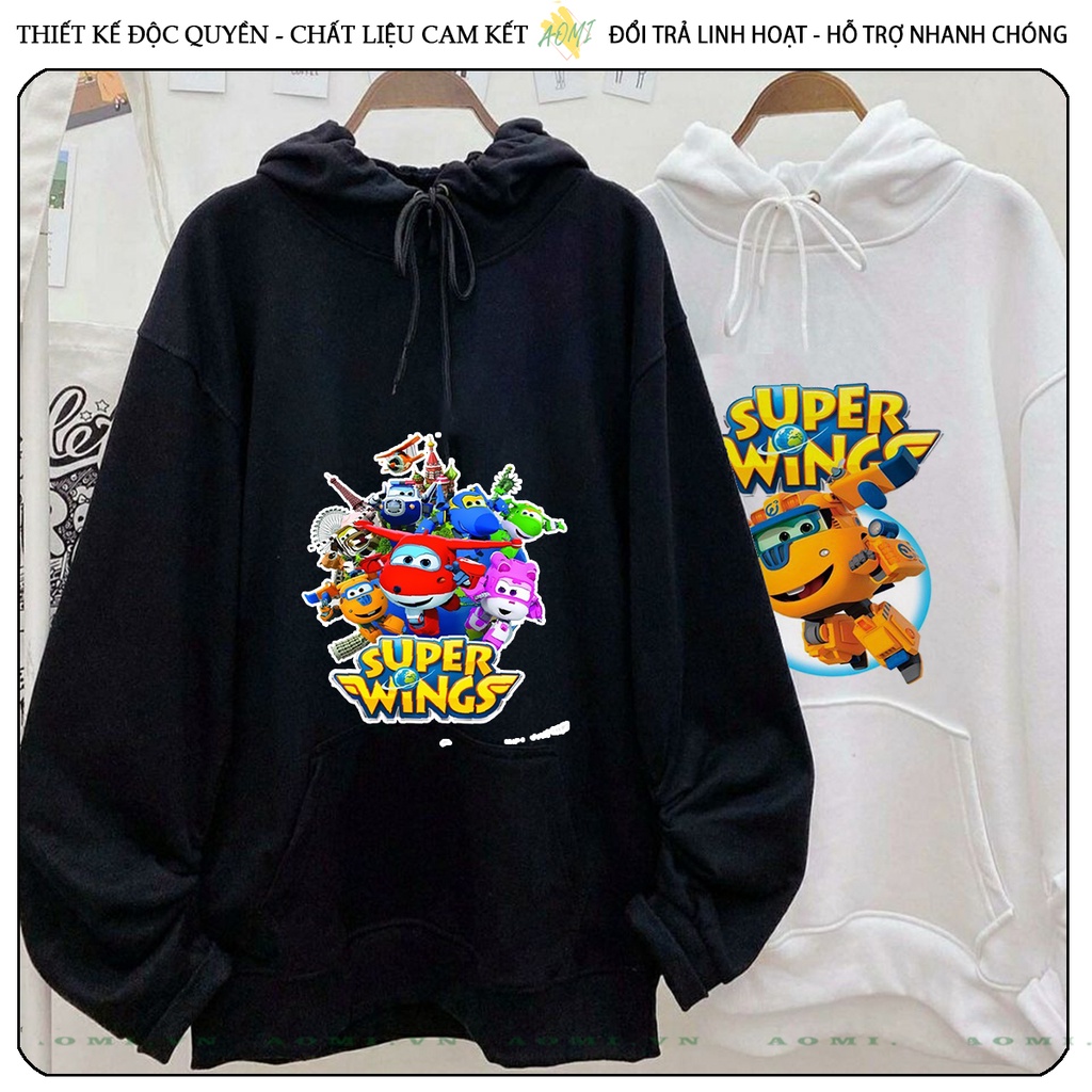 Áo khoác Nỉ Bông HOODIE đội bay supper wing tay dài da cá mũ trùm đầu unisex full size AOMIVN
