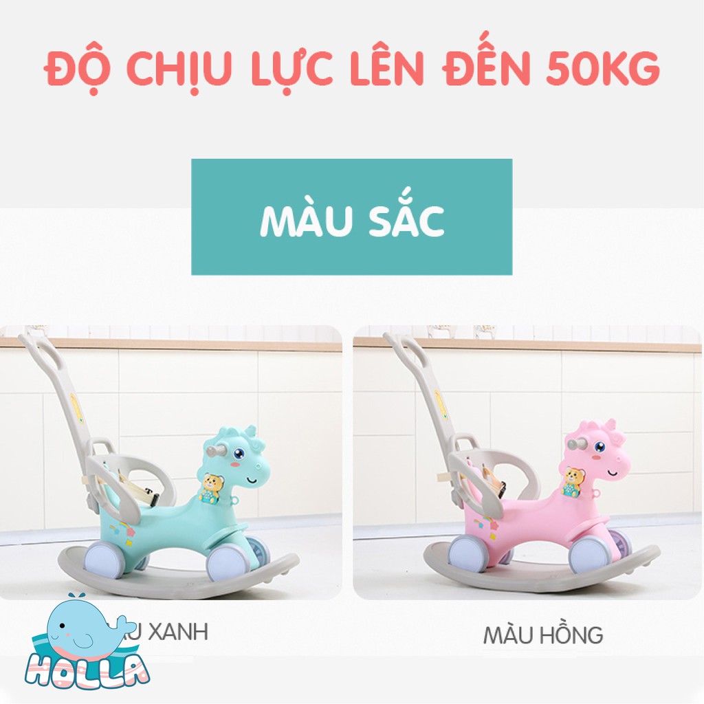 Ngựa bập bênh cho bé Holla có bánh xe đa năng: xe đẩy, bập bênh, ngựa chòi chân có phát nhạc