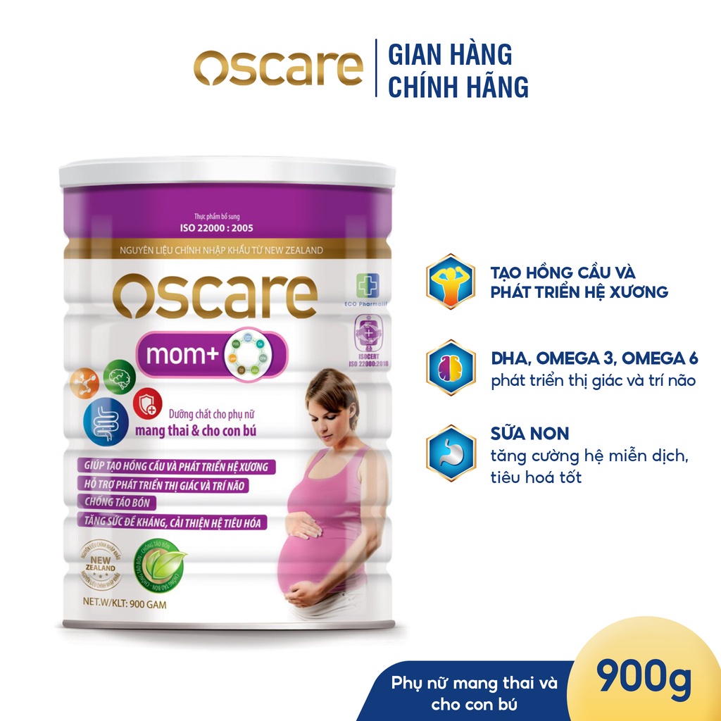[Tặng Siro] Bộ 3 Hộp Sữa Oscare Mom+ Bổ Sung Vitamin, Khoáng Chất Cho Phụ Nữ Mang Thai Và Cho Con Bú 900g