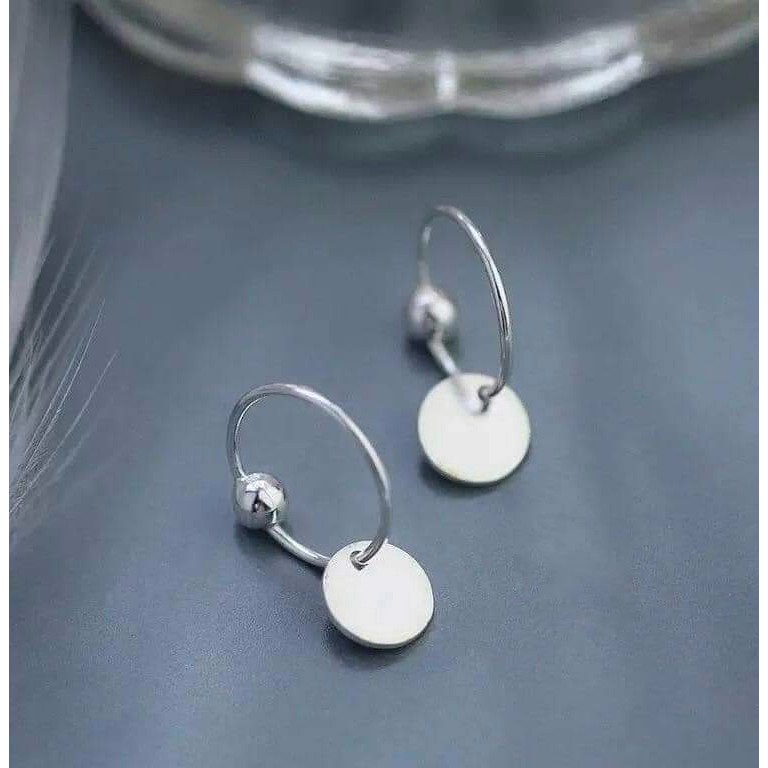 Bông tai tròn bạc nữ thật gắn charm tròn DaLiA Jewelry khuyên tai bạc bông tròn cá tính