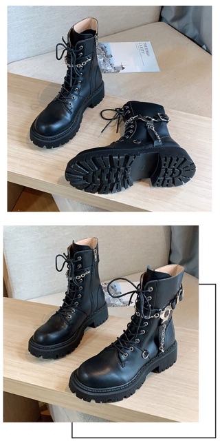 Giày boots Martin dây xích cổ ngắn đế cao 5cm