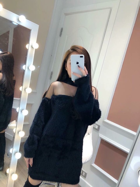 Váy len lông pha lưới