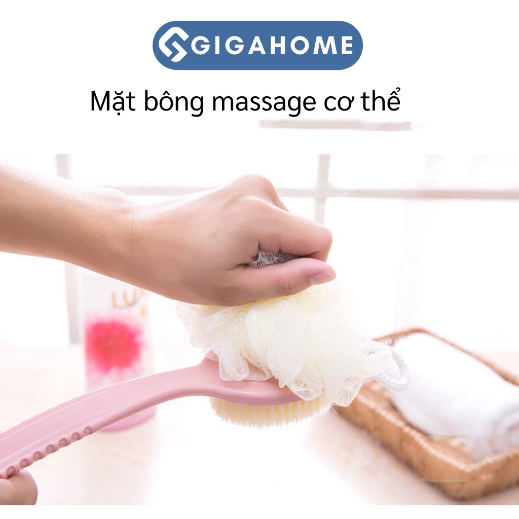 Cây Bông Tắm Chà Lưng 2 Đầu Bông Vải Lưới Và Lông Bàn Chải GIGAHOME Cán Dài 4654
